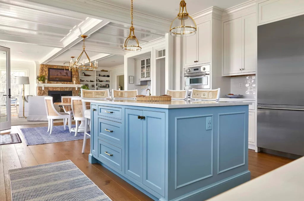 Kitchen with custom cabinetry - with a stunning blue island
