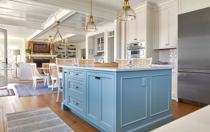 Kitchen with custom cabinetry - with a stunning blue island