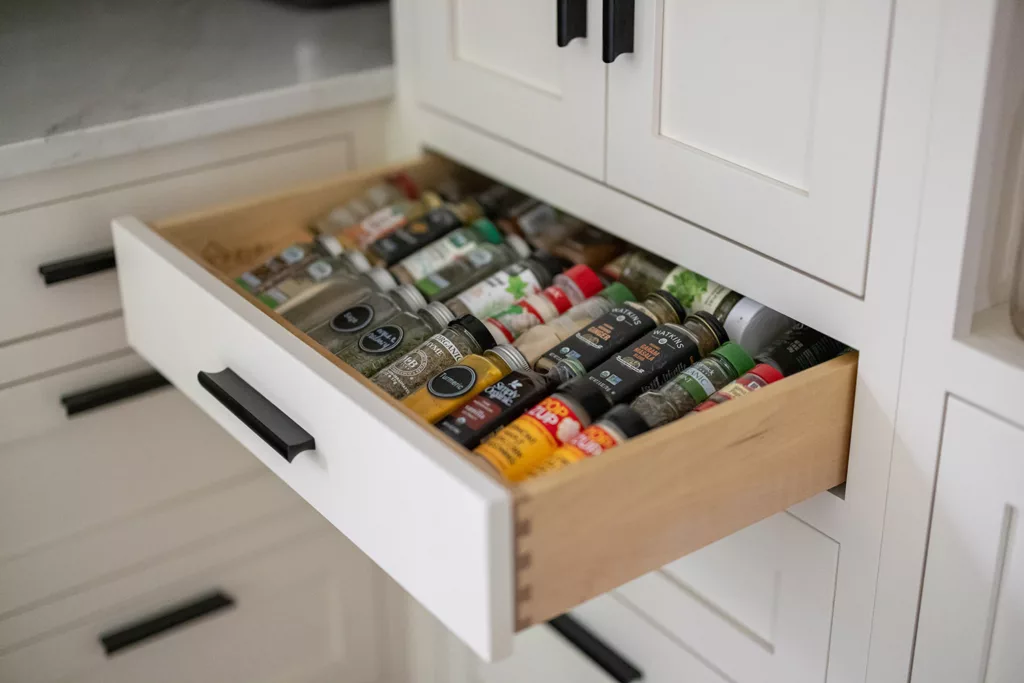 Pantry Cabinet drawer holding spices