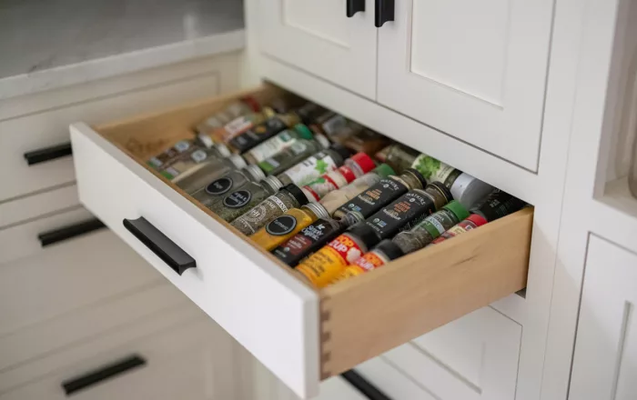Pantry Cabinet drawer holding spices