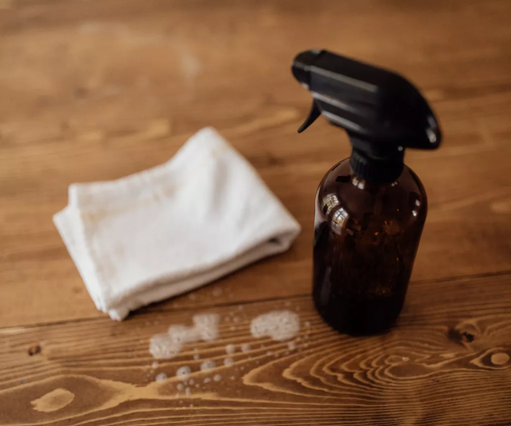 Spray bottle and cleaning cloth