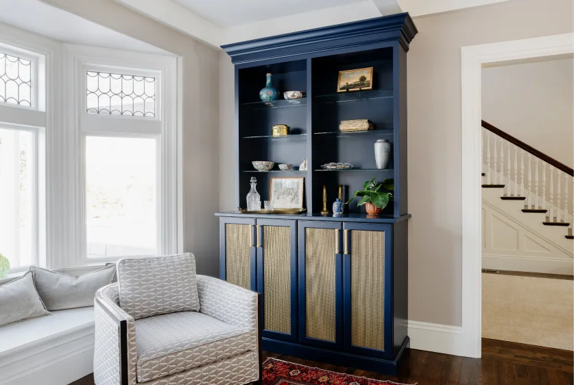 Custom built in library shelves