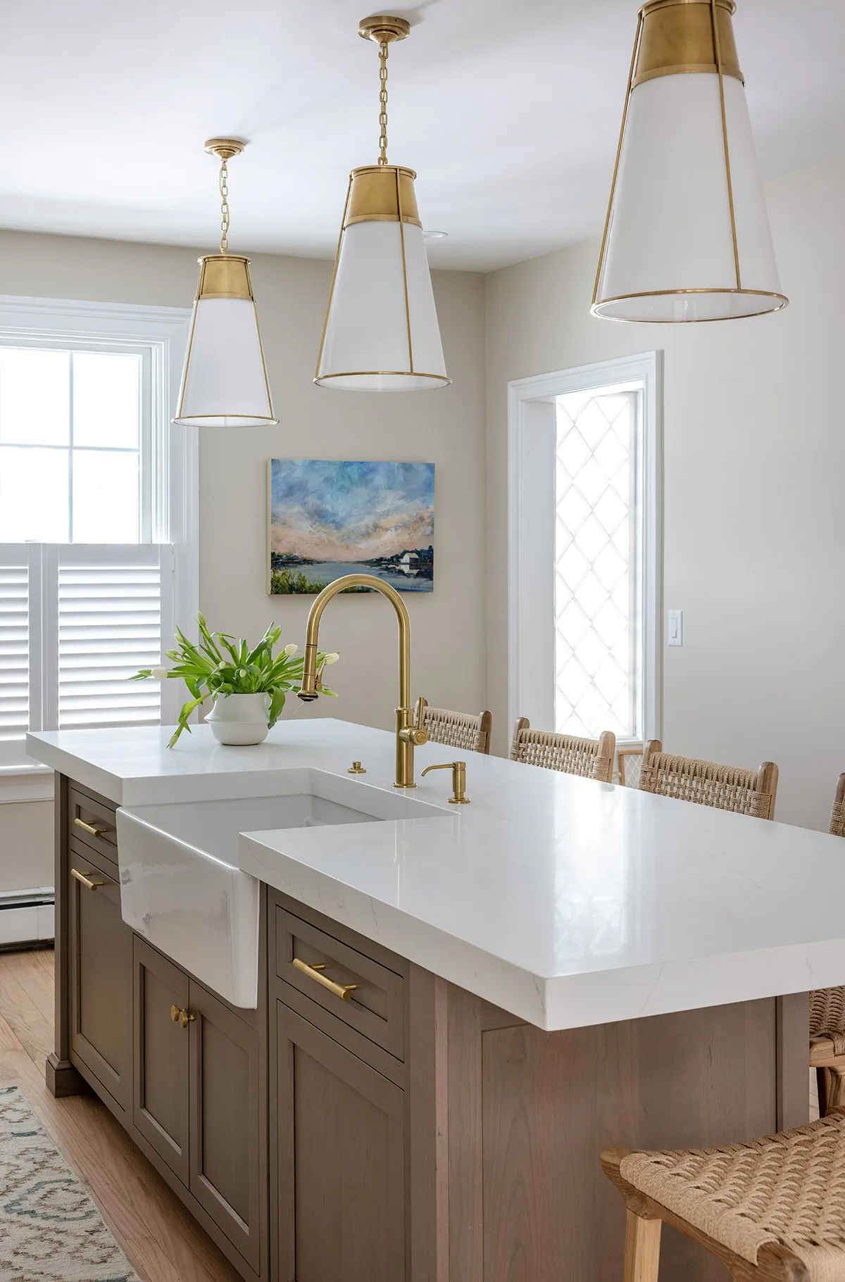 Kitchen island with custom cabinets and sink