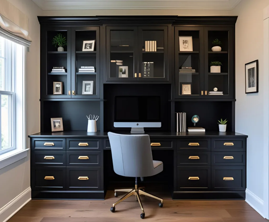 Dark colored home office desk