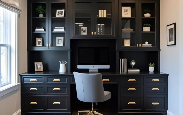 Dark colored home office desk