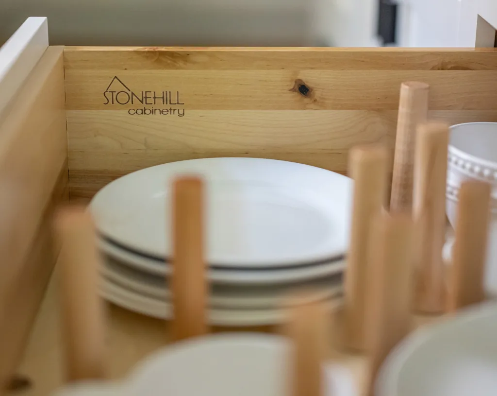 Drawer with plates in a custom cabinet