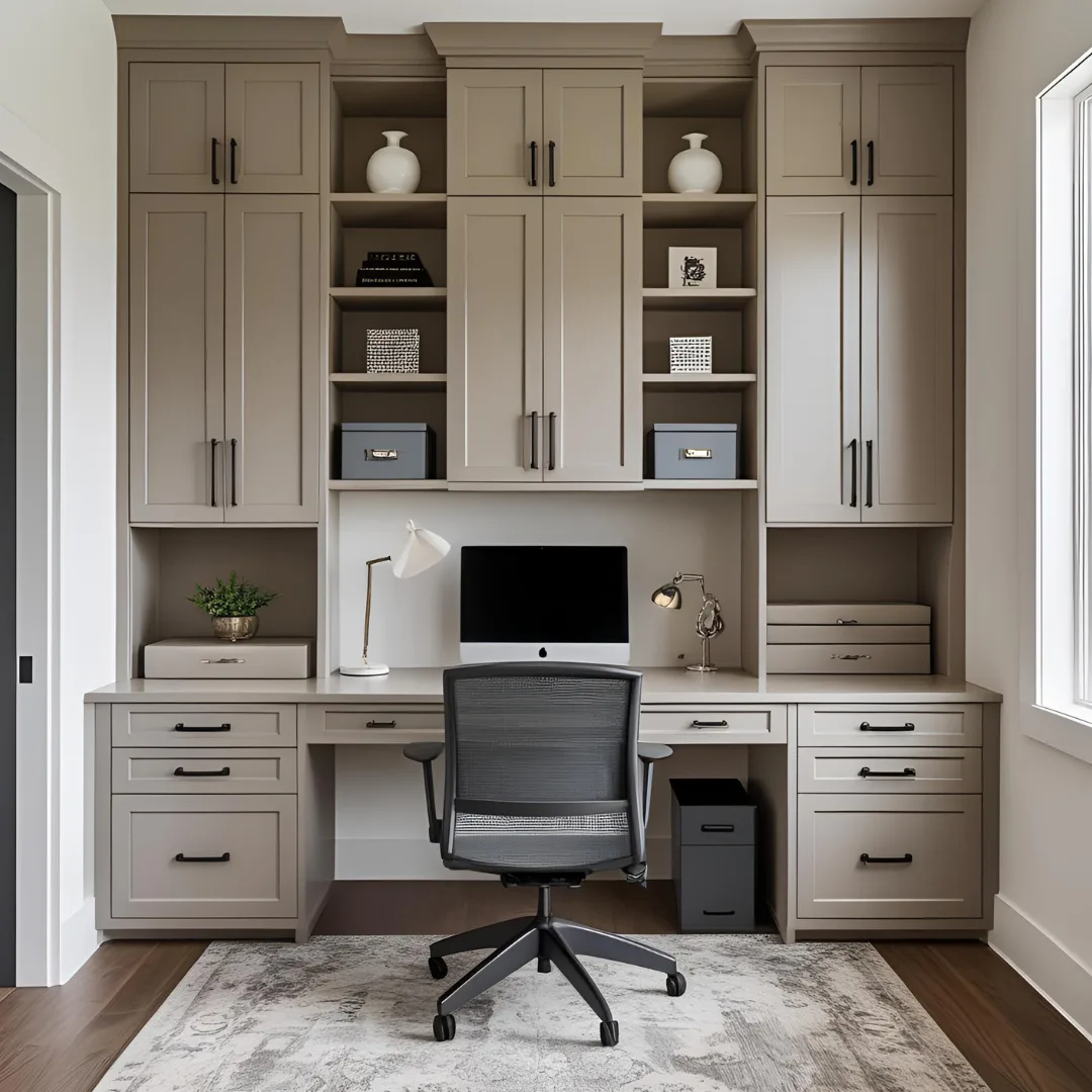 Built-in home office cabinets with desk and computer