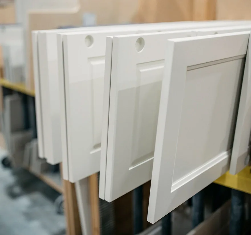 Painted cabinet doors in the shop