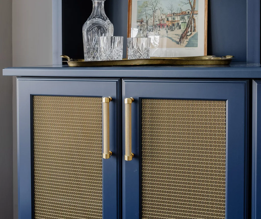 Cabinet with custom gold hardware