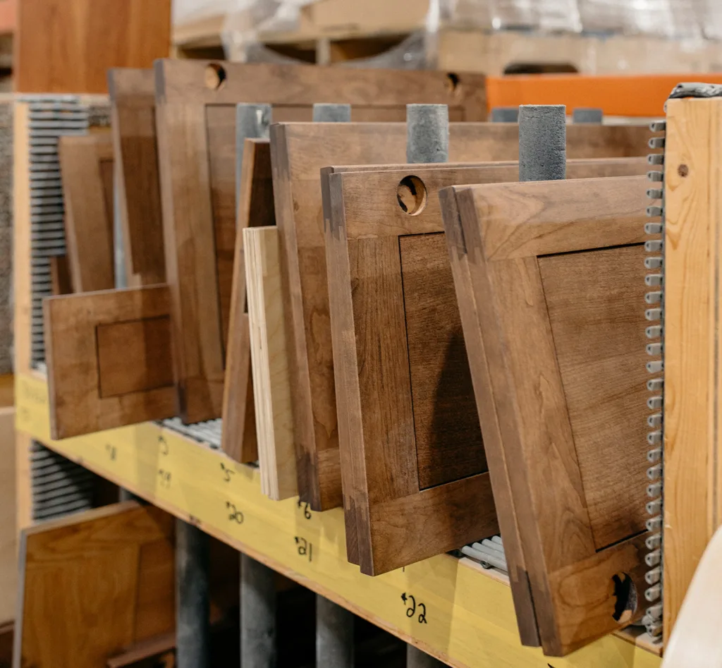 Stained wood cabinet doors ready for installation