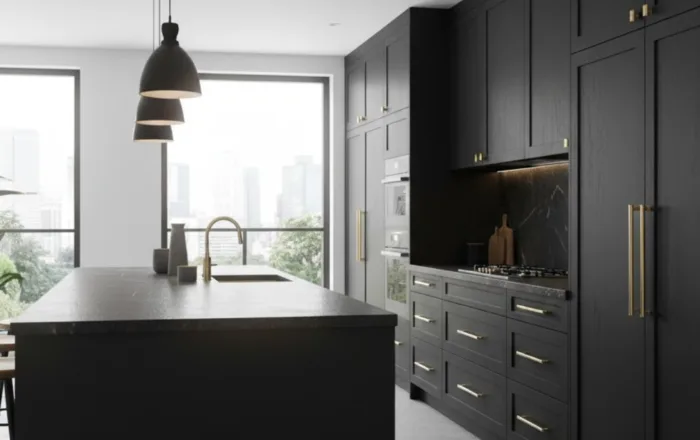 semi-custom black kitchen