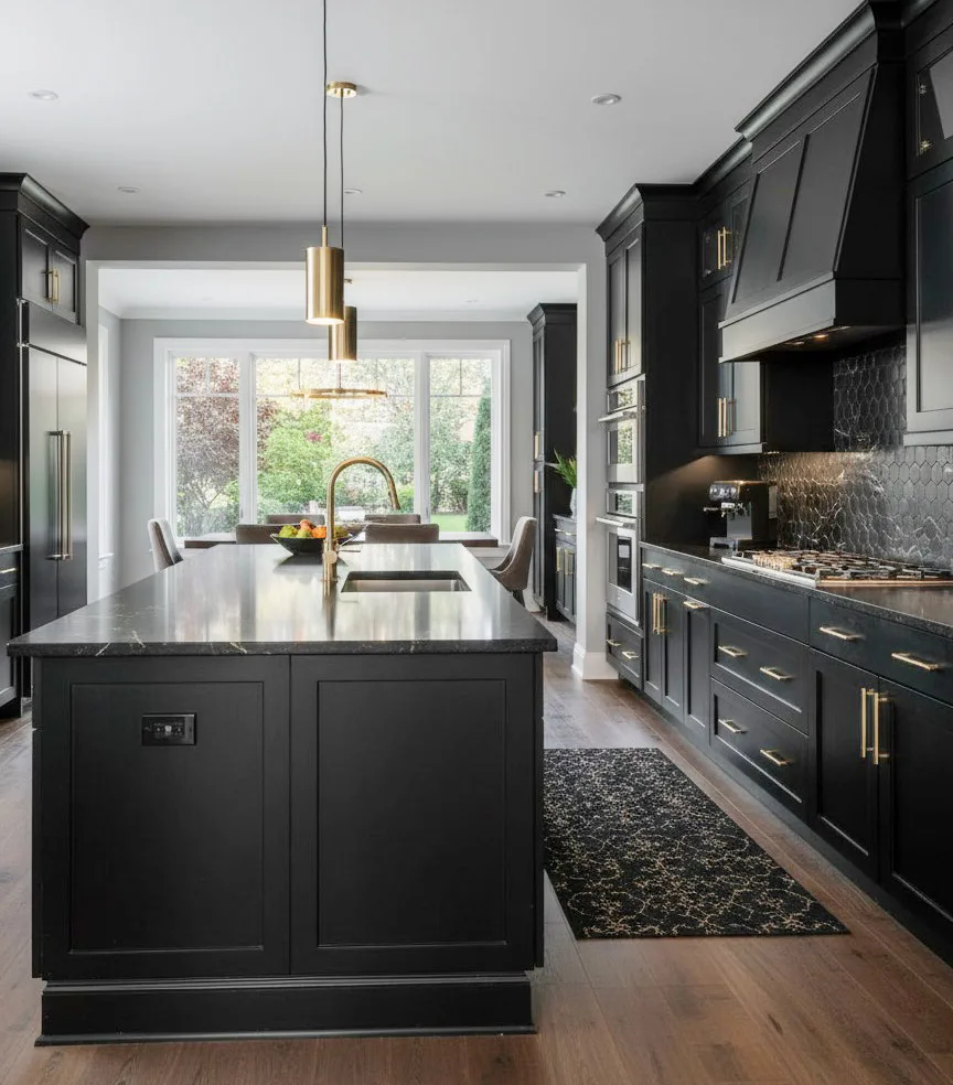 Kitchen with an island in open concept space