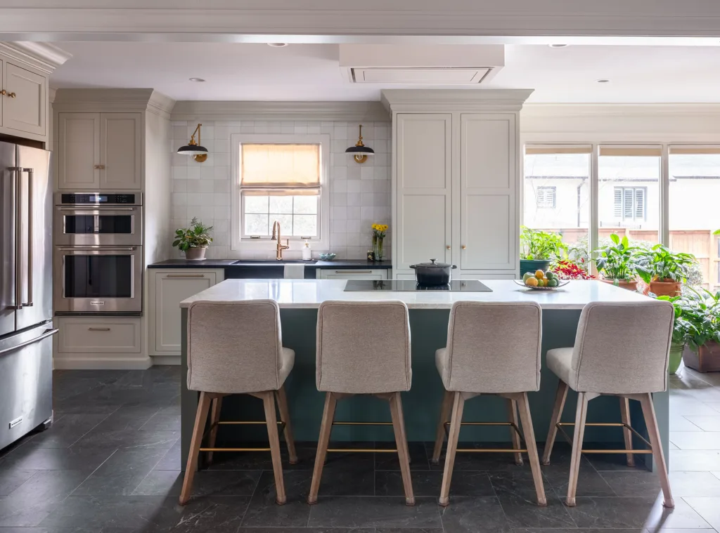 Kitchen with painted semi custom cabinets