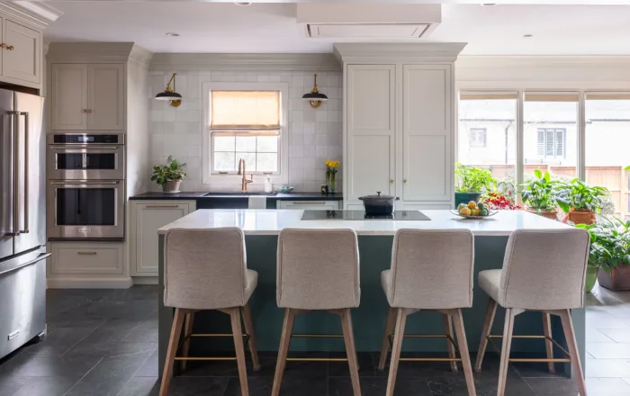 Kitchen with painted semi custom cabinets
