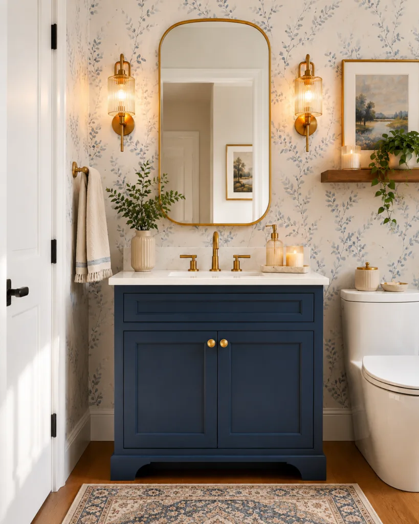 Painted, custom vanity in a bathroom