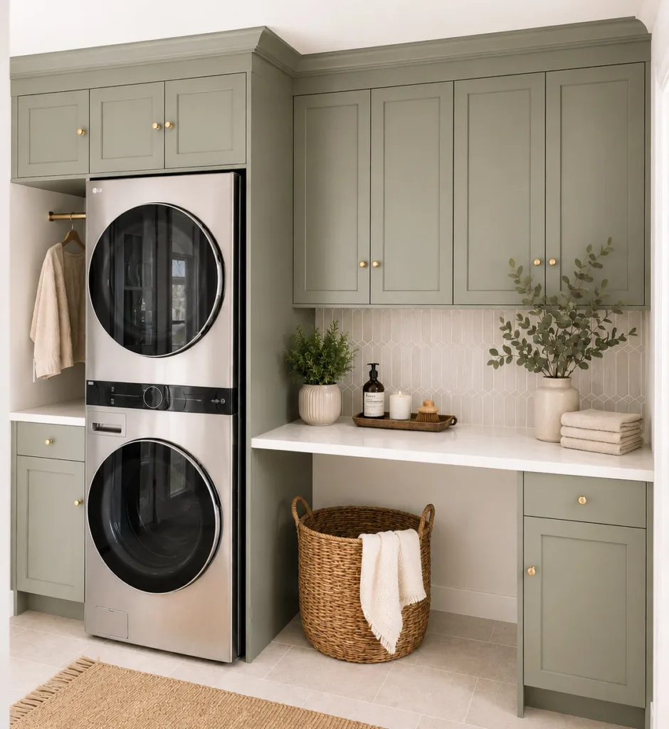 Custom laundry cabinets with a washer dryer