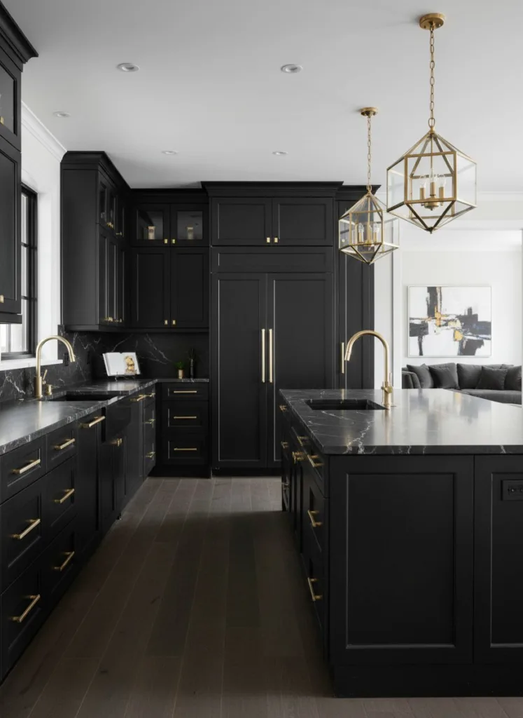 Dark colored semi-custom kitchen cabinets